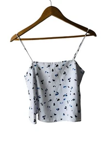Club Monaco Size XS White & Blue Heart Print Cropped Shell Tank Top - Picture 1 of 5