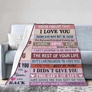 Sofa Couch Throw Blanket Bedspread Flannel Warm Words Love You Mom Aunt Cousin - Picture 1 of 25