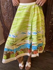 Boho Hippy Gypsy Women's Green Printed Flare Summer Style Skirts ML