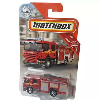 Matchbox SCANIA P 360 Fire Engine MBX Rescue 6/30 56/125 Red Truck 1:64 2018 - Image 1 of 4