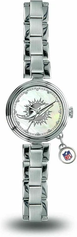 NEW! MIAMI DOLPHINS WOMEN'S CHARM WATCH MOTHER OF PEARL LICENSED Cover