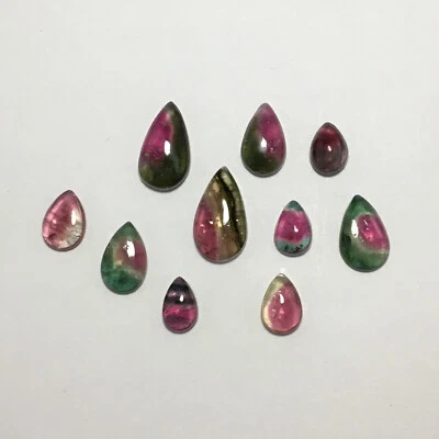 Exquisite multi tourmaline cabochon gemstone good color 8 pieces pear shape - Image 1 of 4