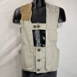 Vintage Bob Allen Full Mesh Back Shooting Vest Sz M Beige w Leather Shoulder Pad - Picture 1 of 21