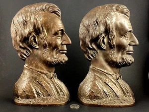 RARE ANTIQUE HIGHLY DETAILED ABE LINCOLN BRONZE BOOKENDS 7.8"x4.5"x4.5" MUST SEE - Picture 1 of 6