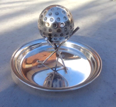 Trofeo de pelota y palos de golf de plata esterlina ANTIGUO tintero de golf h/m 1914 Foto 1 de 4
