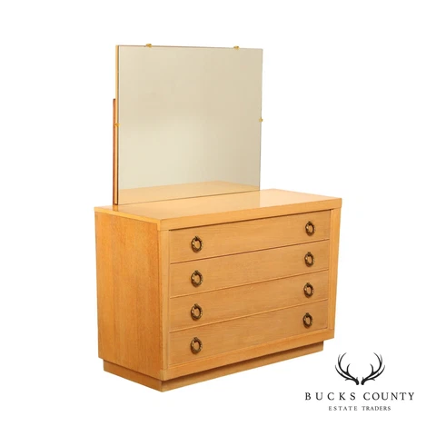1950's Mid Century Modern Blonde Wood Chest of Drawers with Mirror Cover