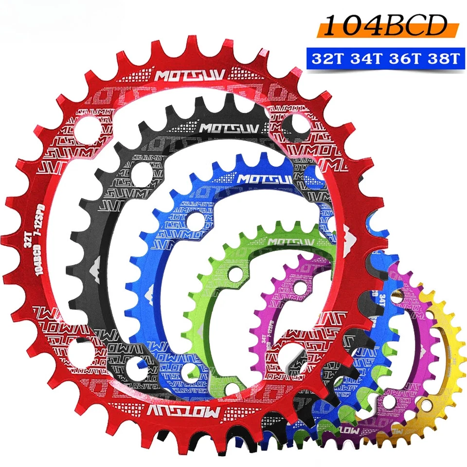 104BCD Mountain Bike 32T/34T/36T/38T Narrow Wide Chainring for Round Crank Set - Image 1 of 4