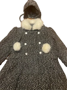 Vintage Rothschild Little Girl’s Wool Blend Coat  W Hat Size 5 Blk/white Tweed - Picture 1 of 18
