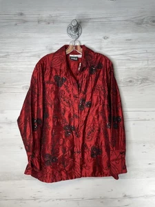 YakMagik Shirt Damen Medium rot 100% Seide bestickt Pailletten Boho Top - Bild 1 von 10