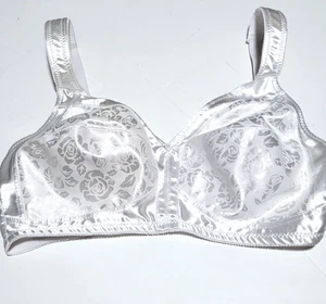 Comfort Bra 44DD Women's White Floral Satin Full Coverage Wireless 4805VW - Picture 1 of 4