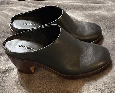 Vince Women's 6.5 36.5 Black Navina Leather Platform Clog Mule Chunky  Heel $375 - Image 1 of 4