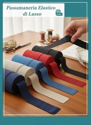 Elastico Lurex Cintura 4 cm Argentato Cinturino Nero Bianco Beige Bluette 1 mt. - Immagine 1 di 4