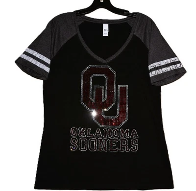 Oklahoma Sooners rhinestone bling athletic shirt XS S M L XL XXL  3X 4X - Image 1 of 4