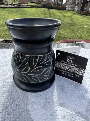 Carved Black Soapstone Oil Warmer Elegant Expressions 3 3/4 inches Tall New - Image 1 of 4
