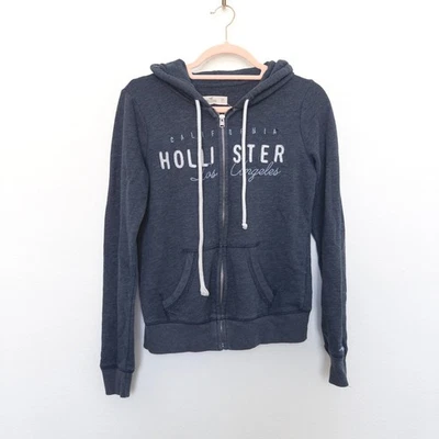 Y2K Hollister Womens Hoodie Size XS Navy Zip Up Logo Sweatshirt Skater Street - Image 1 of 4