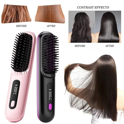 Portable Hair Straightener Brush Hair Hot Comb Cordless Hair Beard Straightener