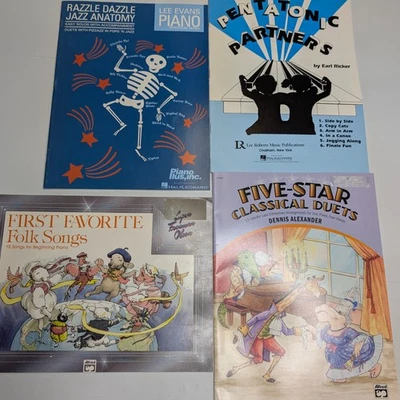 x4 LOT Piano Duets Folk Songs Jazz Classical Sheet Music Books Beginner F5 - Image 1 of 3