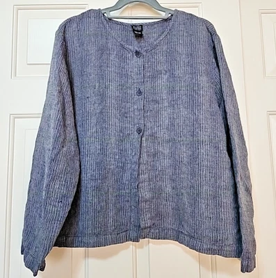 EILEEN FISHER Jacket Irish Linen Oversized 3 Button Women's Grey Size Large - Image 1 of 4