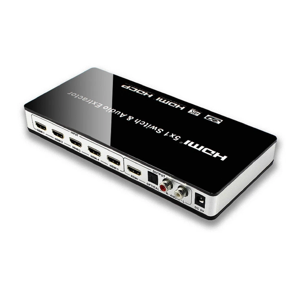 HDMI Switch 5 in 1 out Port Switcher w/ Remote Control Power For PS4 PS5 Xbox n - Image 1 of 4