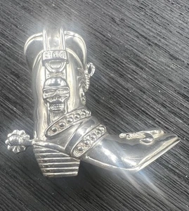 GENUINE THOMAS SABO STERLING SILVER COWBOY BOOT Rebel SKULLS HEAVY 20.7 HALLMARK - Picture 1 of 10