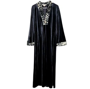 Diamond Tea Long Velour Robe Size S House Coat Dress 1/2 Zip Animal Print Trim - Picture 1 of 10