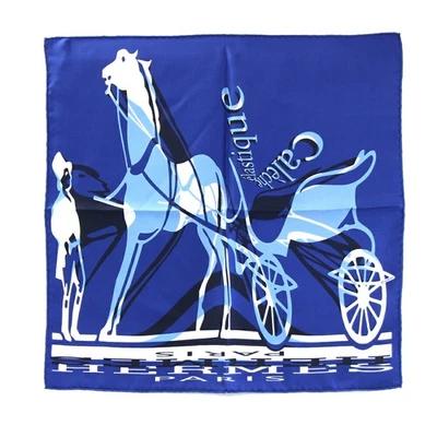 Bufanda de seda Hermès Caleche azul 42 cm vintage usada excelente estado - Imagen 1 de 4