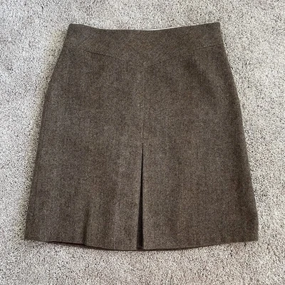 Falda GAP Y2K marrón espiga mezcla de lana línea A hasta la rodilla 12 patadas plisadas Foto 1 de 4