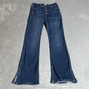 Pantalones de mezclilla Abercrombie para niños niñas 13 14 lavado oscuro tiro alto acampanado abertura dobladillo tirar - Imagen 1 de 5