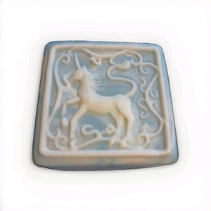 Vintage Unicorn Soapstone Square Lidded Trinket Box Small 2 inches - Picture 1 of 4