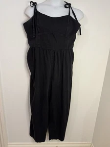 Old Navy Black Solid Wide Leg Jumpsuit Size 2X/ XXL  Adjustable straps Lagenlook - Picture 1 of 9