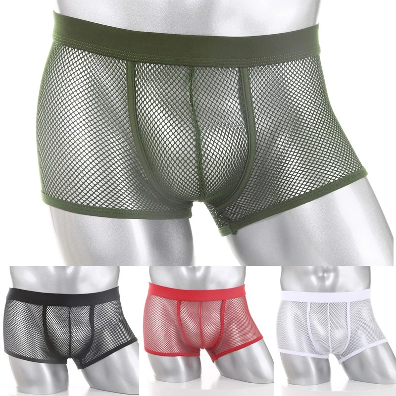 4 Pack Lot Sexy Mens Trunks Pouch Mesh See Through Boxer Briefs Shorts Underwear - Image 1 of 4
