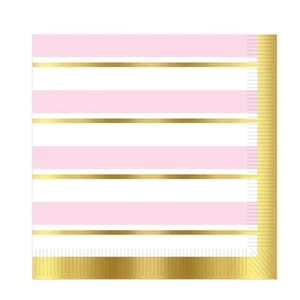 Beistle Striped Luncheon Napkins - Pink, White and Gold - Supply Baby Shower - Picture 1 of 1
