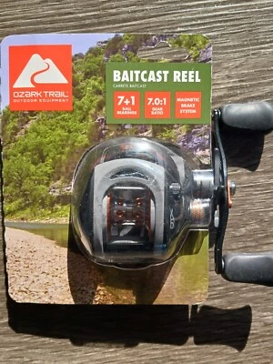 Carretel de pesca Ozark Trail OTX (preto/cinza) proporção 7.0:1; 8 rolamentos, destro - Imagem 1 de 3