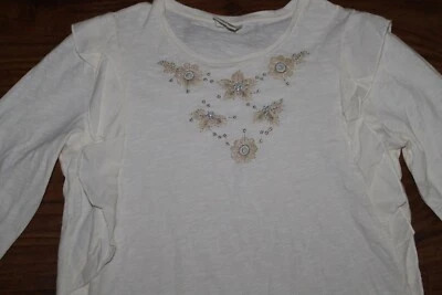 NUEVA Camisa Top Zara Niñas Marfil Crema Volantes Manga Larga Bordada Talla 11/12  Foto 1 de 4