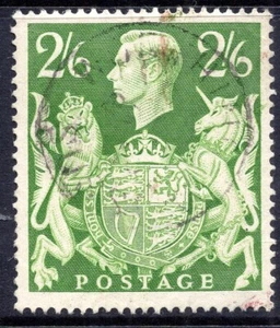 GB 1939 - 1948 SG476a 2/6d Yellow-Green Fine Used with CDS - Picture 1 of 2