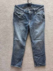 Silver Jeans Suki Capri Womens 30x22.5** Med Wash Denim Embroidered Distressed - Picture 1 of 10