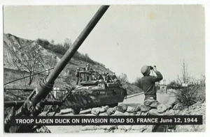 B&W TROOP LADEN DUCK ON INVASION ROAD,SO. FRANCE JUNE 12,1944 - Picture 1 of 2