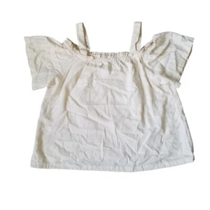 Stitch Star Top Womens Large Cold Shoulder Linen Rayon Shirt Blouse Balletcore - Picture 1 of 7