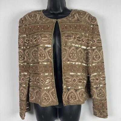 Vintage Scala Rose Gold Beaded crochet Jacket L Party Holiday Cocktail Formal - Image 1 of 4