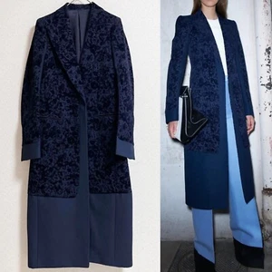 Celine Phoebe Philo 2013 Lookbook Velour Jacquard Chester Coat 36 Navy - Picture 1 of 12