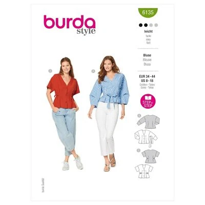 BURDA 6135 MISSES BLOUSES Sewing Pattern Sizes 8 - 18 Skill: EASY - Image 1 of 4