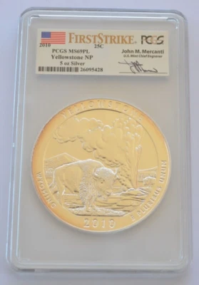 2010 5 Oz. Silver ATB Yellowstone MS 69  PL PCGS First Strike Mercanti, 4 Pop! - Image 1 of 4