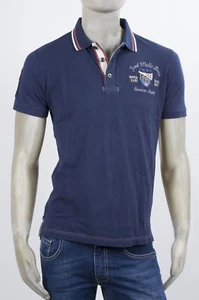POLO FRED MELLO M-M IN COTONE PIQUE BLU CON PATCH E RICAMI COLLETTO STAMPATO - Foto 1 di 6