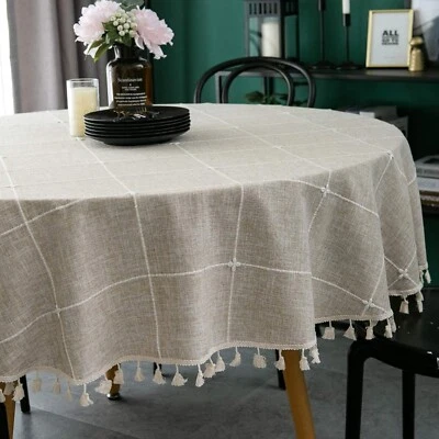 Lujoso mantel redondo - 70 pulgadas bordado algodón lino para todas las ocasiones Foto 1 de 4