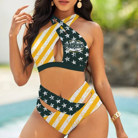 Pittsburgh Steelers Womens 2Pcs Bikini Cross Strappy Front Swimsuit Beachwear Cover