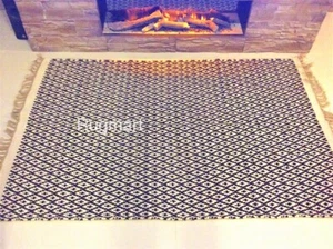 Alfombras de área reversible de yute de algodón negro crema geométrica moderna hechas a mano - Imagen 1 de 11