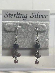 Sterling Silver 925 Crystal Purple Dangle Drop Earrings Crystal Gems - Picture 1 of 7