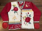 Storybook Knits Cardigan Red Roses XL NWT Embroidery 3D Flowers Applique Beads