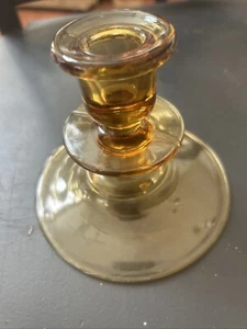 Vintage Amber Candle Holder Glass Candle Sticks Smooth Base Round 4"Tall - Picture 1 of 5