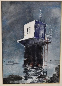 Pintura Acuarela Original The Lighthouse 1960 de H. Blass - Enmarcada   - Imagen 1 de 6